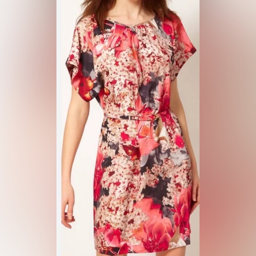 Ted Baker Lelina Digital Bloom Floral Dress Women’s Size 4 Short Sleeve No Belt